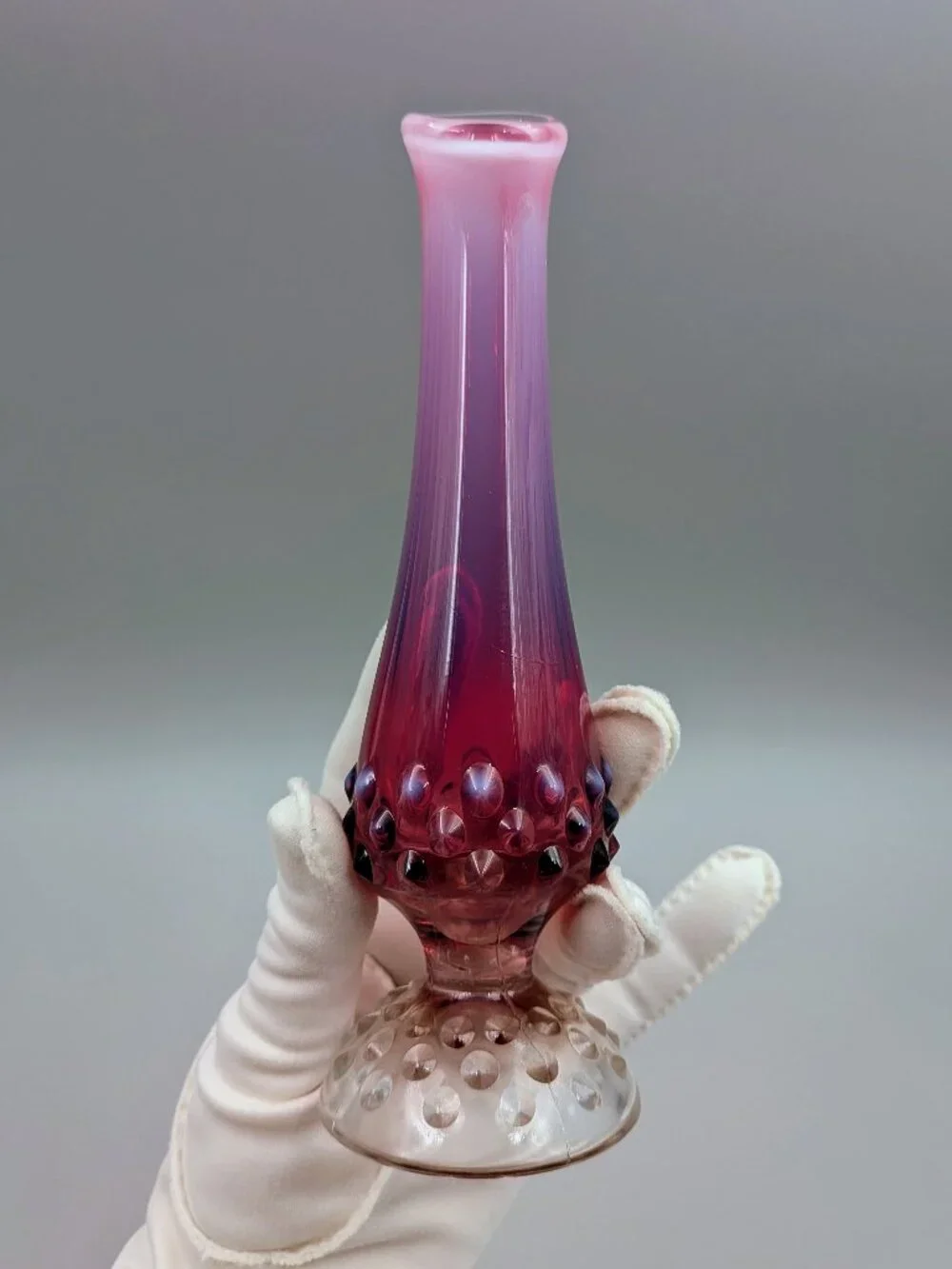 Vintage Fenton Plum Opalescent Hobnail  Bud Vase - Mid Century Art Glass